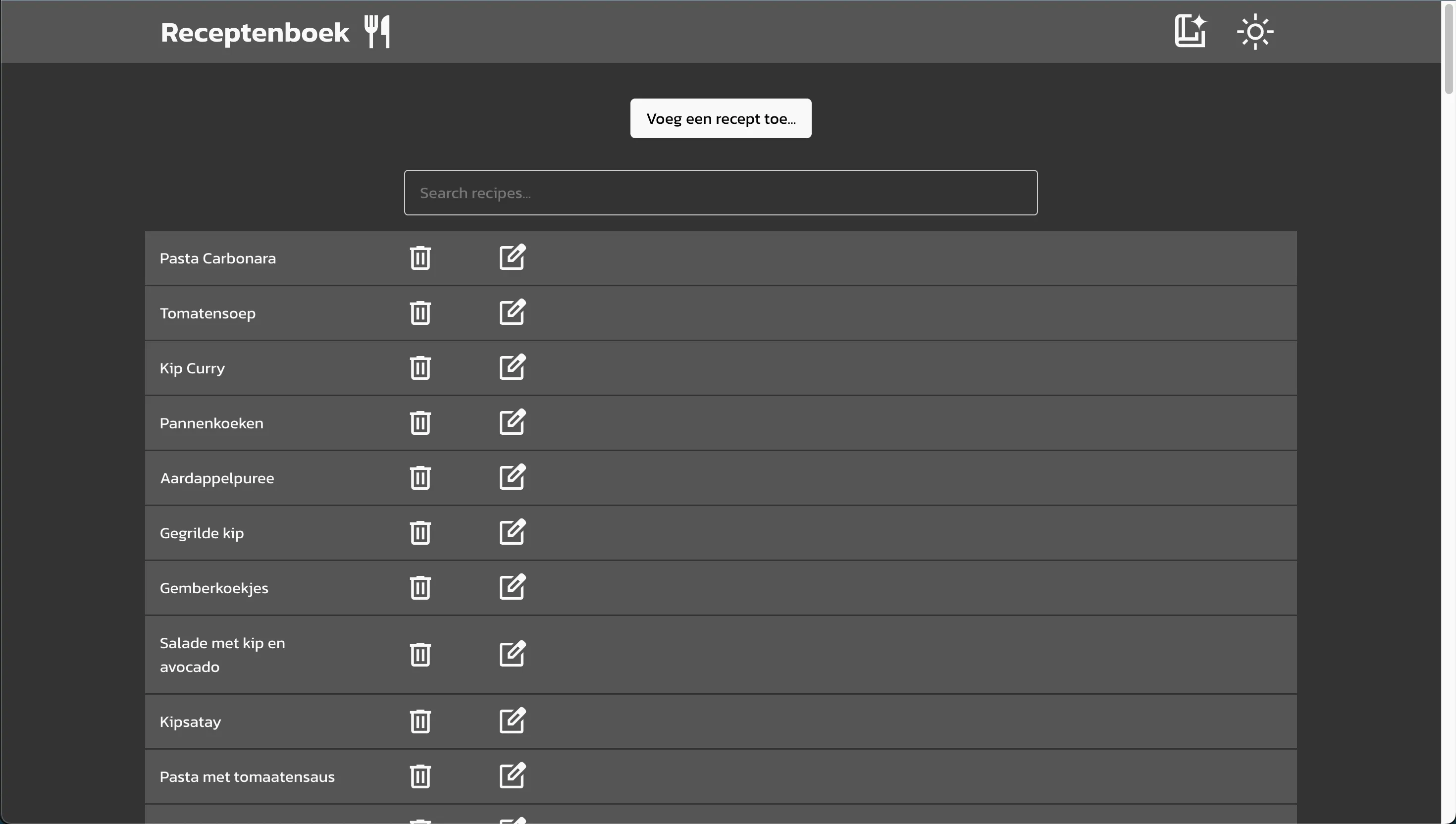 Screenshot of the Recipe Application